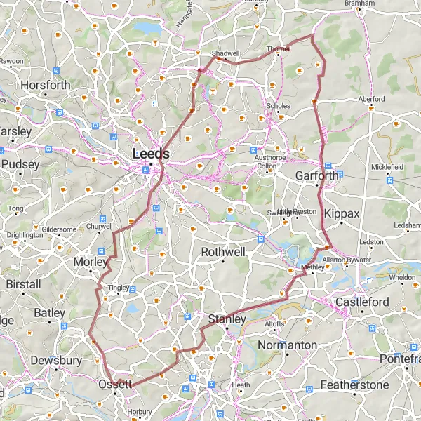 Map miniature of "Scenic Gravel Loop in West Yorkshire" cycling inspiration in West Yorkshire, United Kingdom. Generated by Tarmacs.app cycling route planner