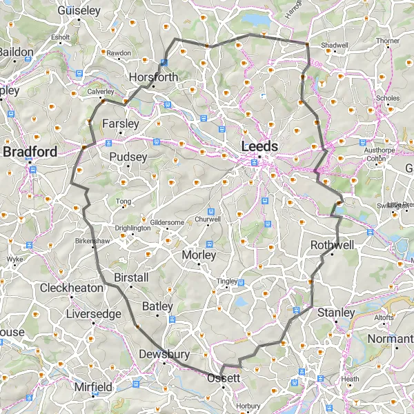 Map miniature of "Cycling Adventure through West Yorkshire" cycling inspiration in West Yorkshire, United Kingdom. Generated by Tarmacs.app cycling route planner