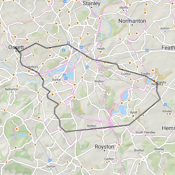 Map miniature of "Scenic Ride to Notton" cycling inspiration in West Yorkshire, United Kingdom. Generated by Tarmacs.app cycling route planner