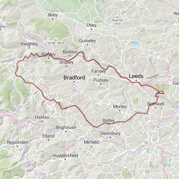 Map miniature of "Leeds and Yorkshire Countryside Circuit" cycling inspiration in West Yorkshire, United Kingdom. Generated by Tarmacs.app cycling route planner