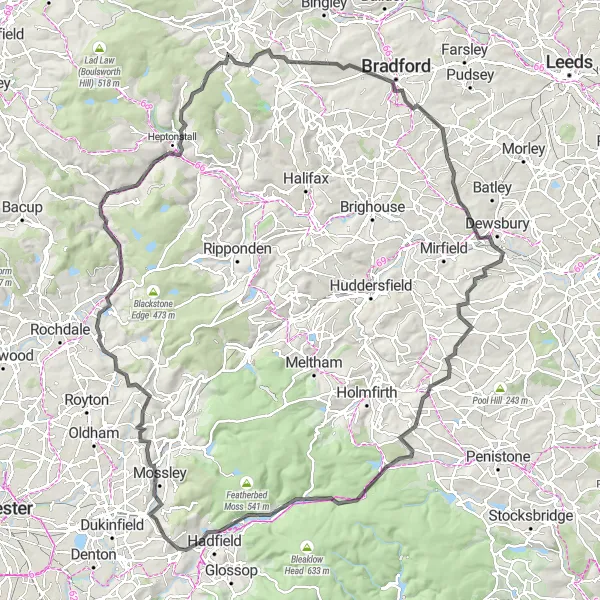 Map miniature of "Bradford to West Croft Head Cycling Route" cycling inspiration in West Yorkshire, United Kingdom. Generated by Tarmacs.app cycling route planner