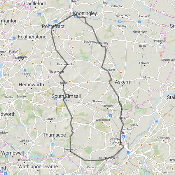 Map miniature of "Knottingley-Barnburgh Loop" cycling inspiration in West Yorkshire, United Kingdom. Generated by Tarmacs.app cycling route planner