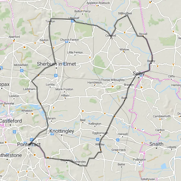 Map miniature of "Pontefract-Selby Adventure" cycling inspiration in West Yorkshire, United Kingdom. Generated by Tarmacs.app cycling route planner