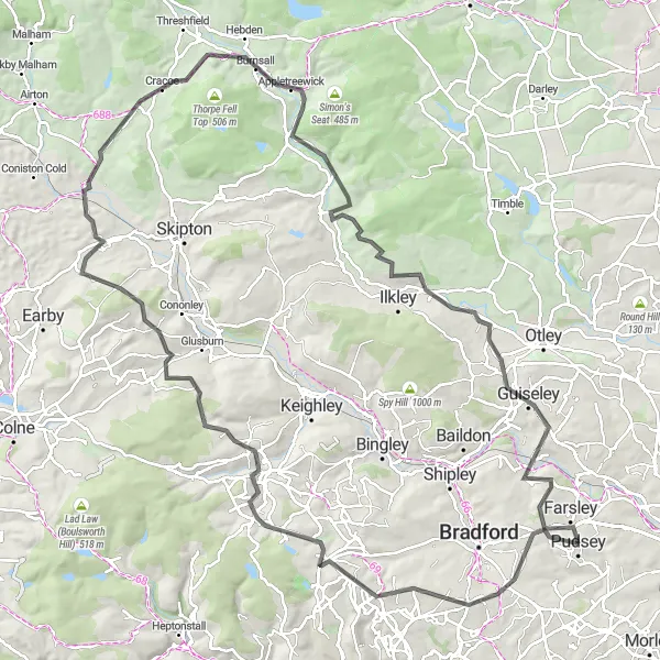 Map miniature of "Pennine Bridleway" cycling inspiration in West Yorkshire, United Kingdom. Generated by Tarmacs.app cycling route planner