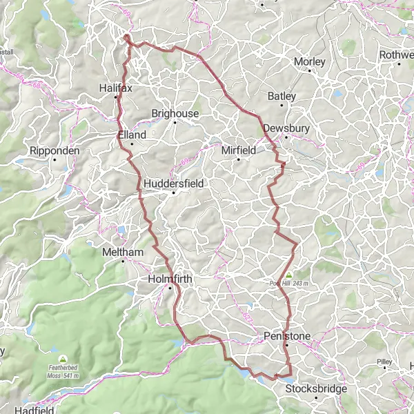 Map miniature of "The Yorkshire Hills" cycling inspiration in West Yorkshire, United Kingdom. Generated by Tarmacs.app cycling route planner