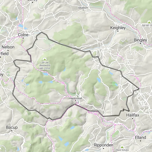 Map miniature of "Hebden Bridge Loop" cycling inspiration in West Yorkshire, United Kingdom. Generated by Tarmacs.app cycling route planner