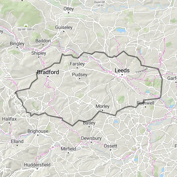 Map miniature of "Calverley to Hipperholme Loop" cycling inspiration in West Yorkshire, United Kingdom. Generated by Tarmacs.app cycling route planner