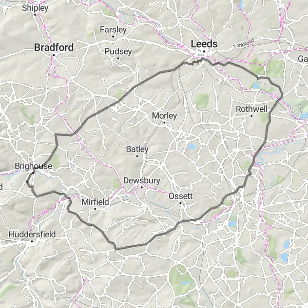 Map miniature of "Scenic Road Loop from Rastrick" cycling inspiration in West Yorkshire, United Kingdom. Generated by Tarmacs.app cycling route planner