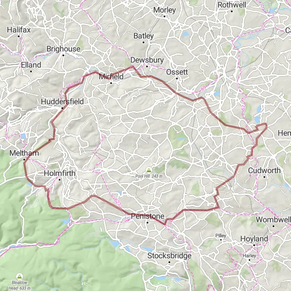 Map miniature of "Barnsley Epic Gravel Adventure" cycling inspiration in West Yorkshire, United Kingdom. Generated by Tarmacs.app cycling route planner