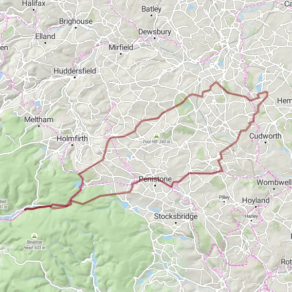 Map miniature of "Off-Road Exploration: Ryhill Edition" cycling inspiration in West Yorkshire, United Kingdom. Generated by Tarmacs.app cycling route planner