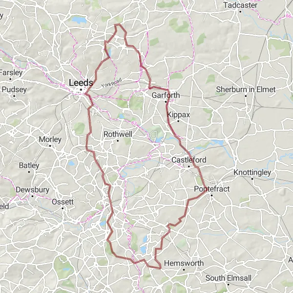 Map miniature of "Sandal Castle Gravel Route" cycling inspiration in West Yorkshire, United Kingdom. Generated by Tarmacs.app cycling route planner