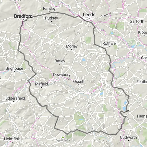 Map miniature of "Darton Circular Road Route" cycling inspiration in West Yorkshire, United Kingdom. Generated by Tarmacs.app cycling route planner
