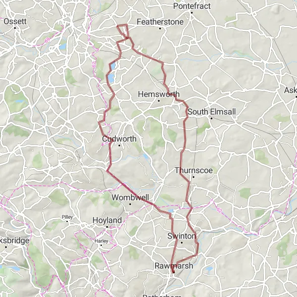Map miniature of "Sharlston Gravel Loop" cycling inspiration in West Yorkshire, United Kingdom. Generated by Tarmacs.app cycling route planner