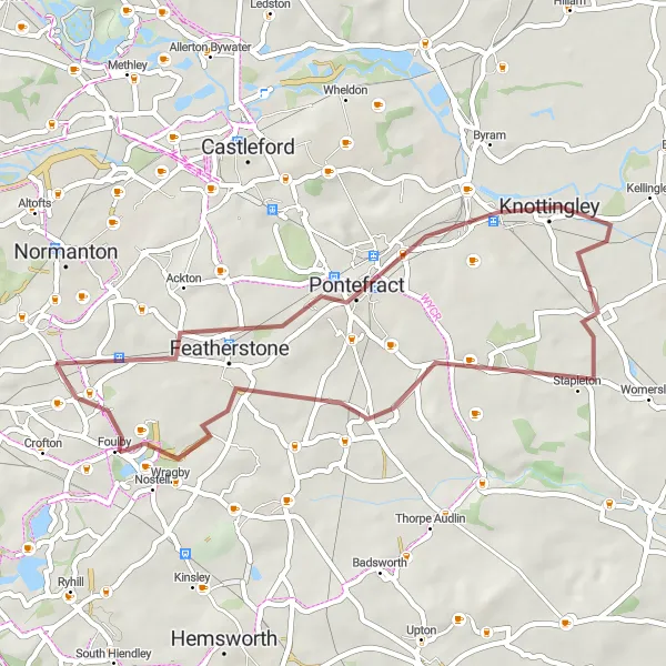 Map miniature of "Sharlston Gravel Adventure" cycling inspiration in West Yorkshire, United Kingdom. Generated by Tarmacs.app cycling route planner