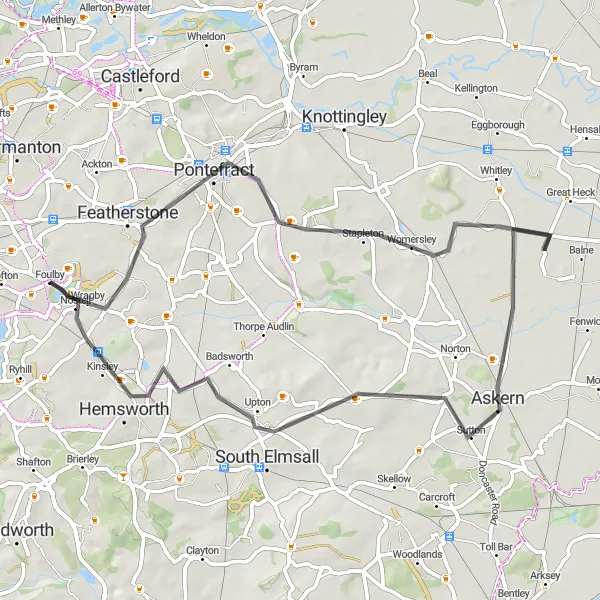 Map miniature of "Exploring Yorkshire Villages" cycling inspiration in West Yorkshire, United Kingdom. Generated by Tarmacs.app cycling route planner