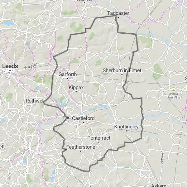 Map miniature of "Yorkshire Countryside Rides" cycling inspiration in West Yorkshire, United Kingdom. Generated by Tarmacs.app cycling route planner