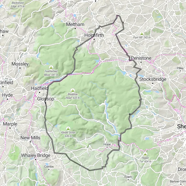 Map miniature of "Moorland Ride" cycling inspiration in West Yorkshire, United Kingdom. Generated by Tarmacs.app cycling route planner