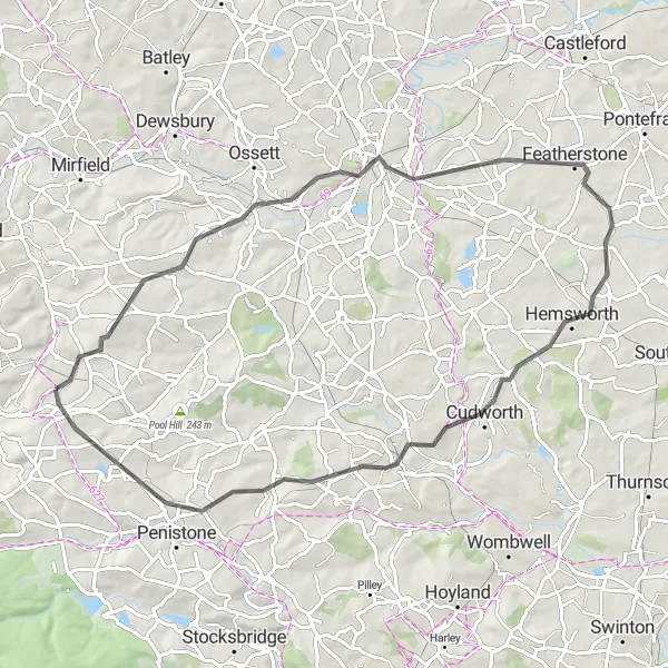 Map miniature of "Hemsworth Road Loop" cycling inspiration in West Yorkshire, United Kingdom. Generated by Tarmacs.app cycling route planner