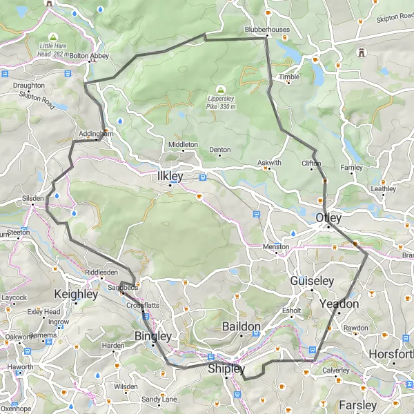 Map miniature of "Shipley to Otley Road Cycling Adventure" cycling inspiration in West Yorkshire, United Kingdom. Generated by Tarmacs.app cycling route planner