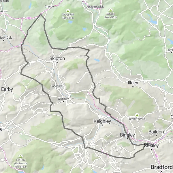 Map miniature of "Haworth Road Adventure" cycling inspiration in West Yorkshire, United Kingdom. Generated by Tarmacs.app cycling route planner