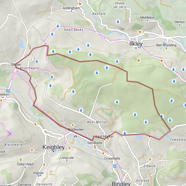 Map miniature of "Silsden Gravel Loop" cycling inspiration in West Yorkshire, United Kingdom. Generated by Tarmacs.app cycling route planner