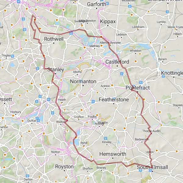 Map miniature of "Exploring South Hiendley and Castleford" cycling inspiration in West Yorkshire, United Kingdom. Generated by Tarmacs.app cycling route planner