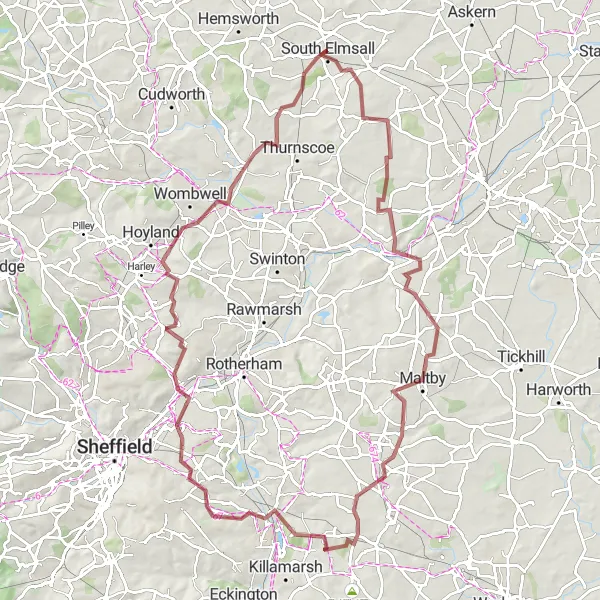 Map miniature of "Castle Wreck and Don Valley Adventure" cycling inspiration in West Yorkshire, United Kingdom. Generated by Tarmacs.app cycling route planner