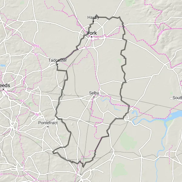 Map miniature of "Knottingley to Hampole Epic Adventure" cycling inspiration in West Yorkshire, United Kingdom. Generated by Tarmacs.app cycling route planner