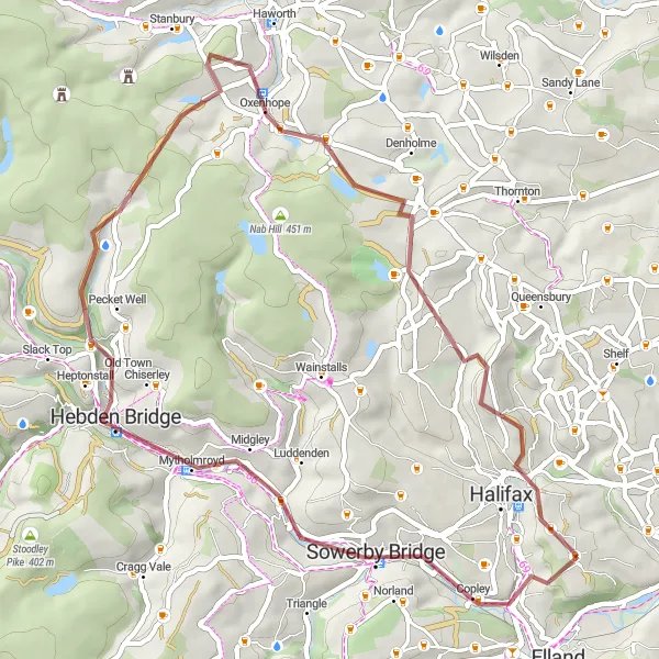 Map miniature of "The Mytholmroyd Gravel Adventure" cycling inspiration in West Yorkshire, United Kingdom. Generated by Tarmacs.app cycling route planner