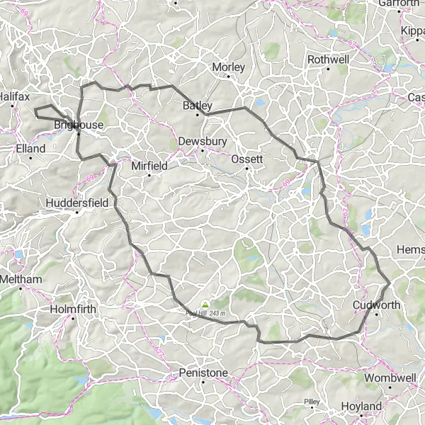 Map miniature of "Yorkshire Explorer" cycling inspiration in West Yorkshire, United Kingdom. Generated by Tarmacs.app cycling route planner