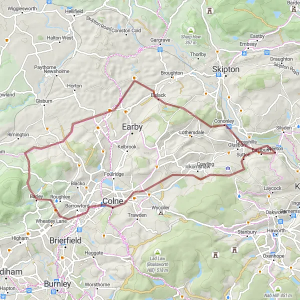 Map miniature of "Cycling in Steeton and Barnoldswick" cycling inspiration in West Yorkshire, United Kingdom. Generated by Tarmacs.app cycling route planner