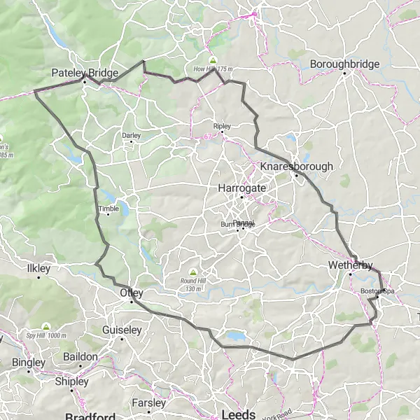 Map miniature of "Valley Loop" cycling inspiration in West Yorkshire, United Kingdom. Generated by Tarmacs.app cycling route planner