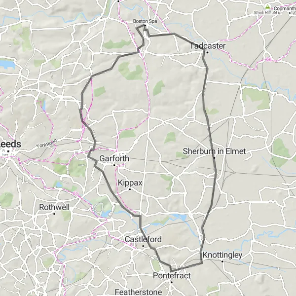 Map miniature of "Thorner Circuit" cycling inspiration in West Yorkshire, United Kingdom. Generated by Tarmacs.app cycling route planner