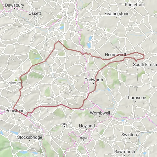 Map miniature of "Upton to Woolley Edge Gravel Loop" cycling inspiration in West Yorkshire, United Kingdom. Generated by Tarmacs.app cycling route planner