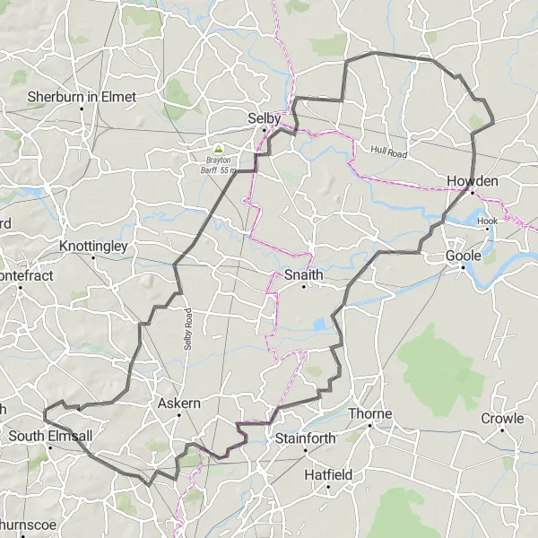 Map miniature of "Upton Loop" cycling inspiration in West Yorkshire, United Kingdom. Generated by Tarmacs.app cycling route planner