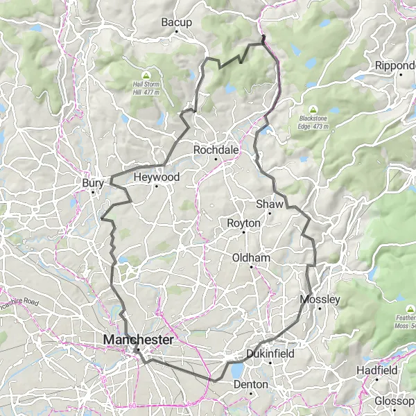 Map miniature of "Walsden to Whitworth Road Cycling Route" cycling inspiration in West Yorkshire, United Kingdom. Generated by Tarmacs.app cycling route planner