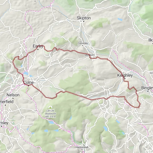 Map miniature of "The Gravel Explorer" cycling inspiration in West Yorkshire, United Kingdom. Generated by Tarmacs.app cycling route planner