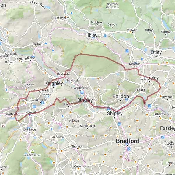 Map miniature of "Rombald's Moor Exploration" cycling inspiration in West Yorkshire, United Kingdom. Generated by Tarmacs.app cycling route planner