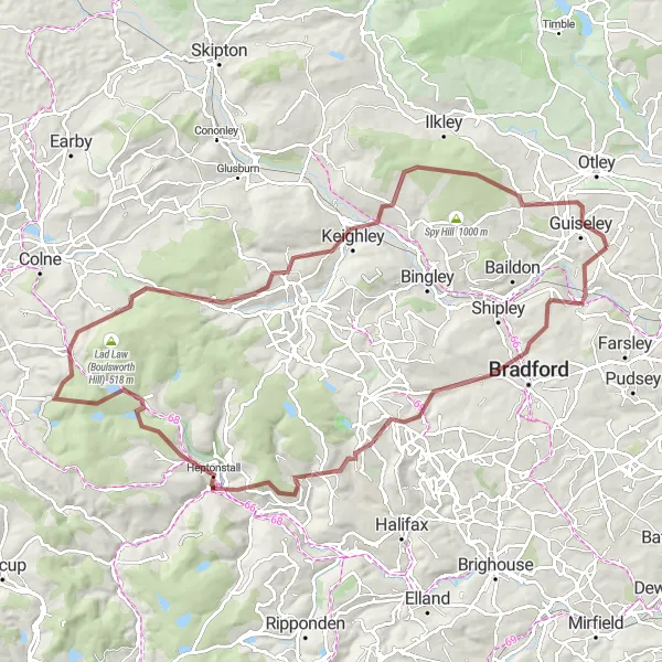 Map miniature of "The Wild West Yorkshire" cycling inspiration in West Yorkshire, United Kingdom. Generated by Tarmacs.app cycling route planner