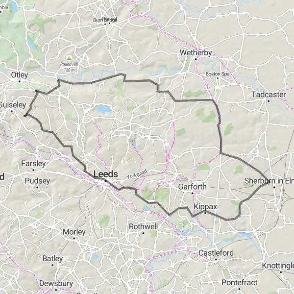 Map miniature of "Yeadon to Leeds Via Arthington Viaduct" cycling inspiration in West Yorkshire, United Kingdom. Generated by Tarmacs.app cycling route planner