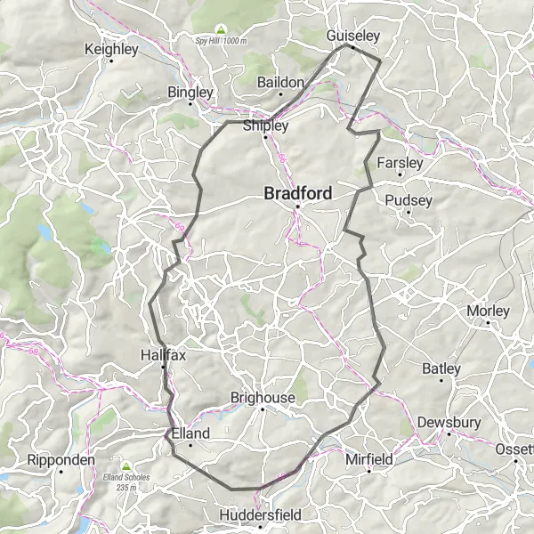 Map miniature of "Whiteley Navigation Circular" cycling inspiration in West Yorkshire, United Kingdom. Generated by Tarmacs.app cycling route planner